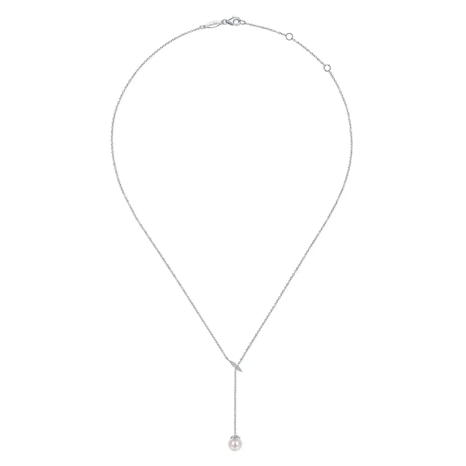 Gabriel & Co. Diamond Bar "Y" Necklace with Cultured Pearl Drop